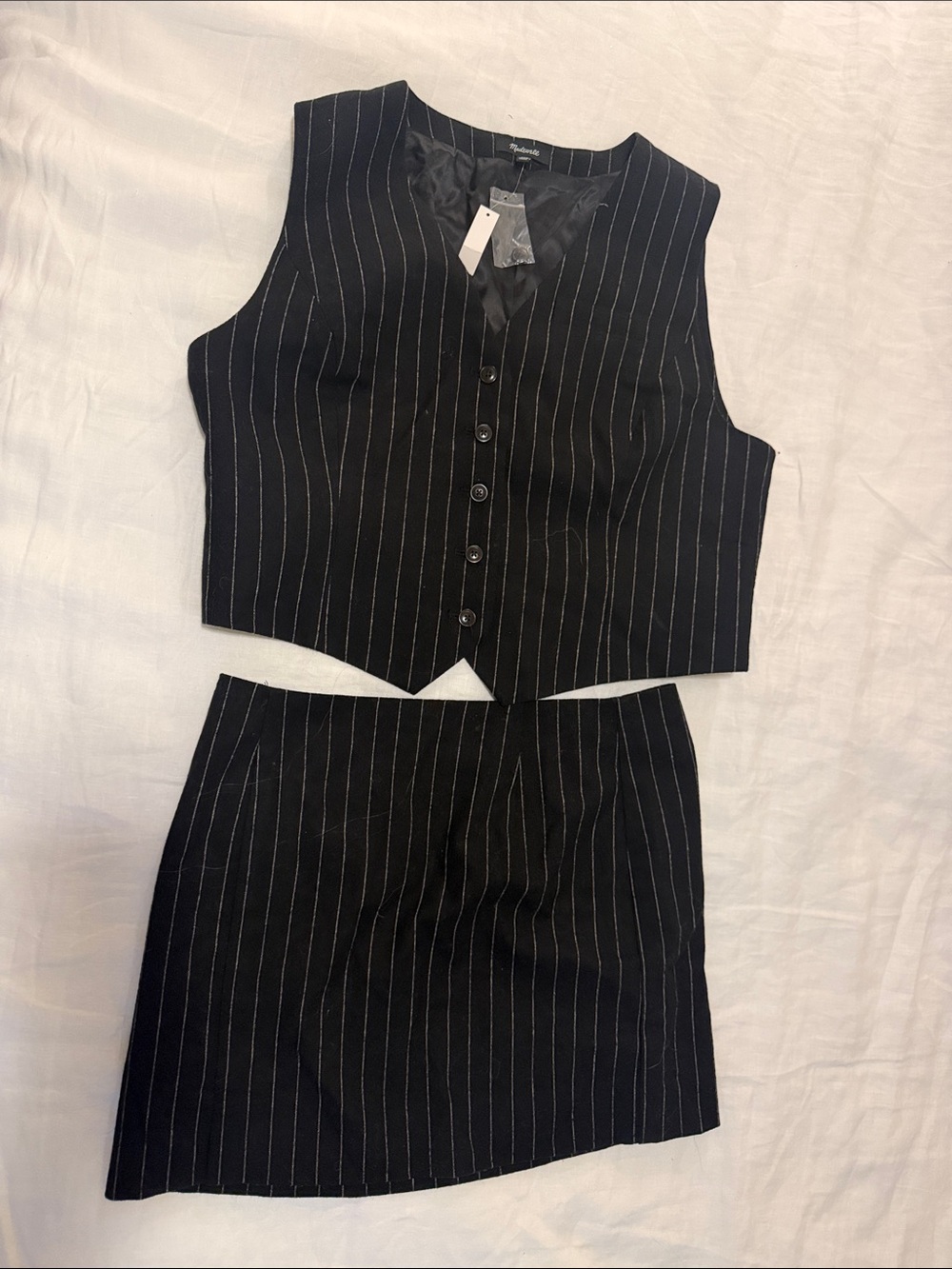 Madewell Black Pinstripe Vest and Mini Skirt Set
